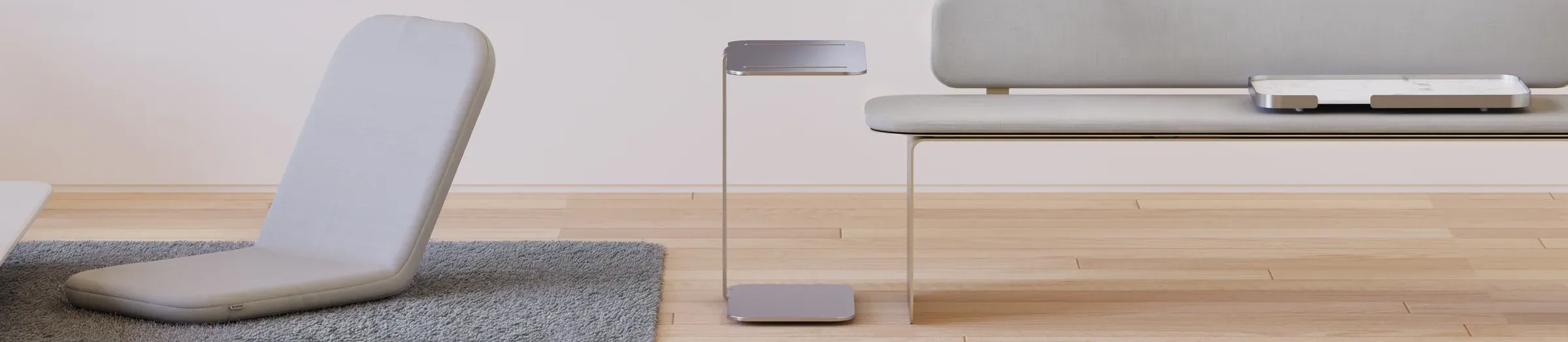 Seiref furniture: floor chair, side table and bench.